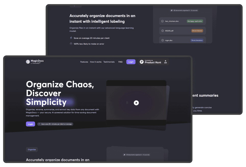 MagicDocs AI document management screens inside the Formally platform