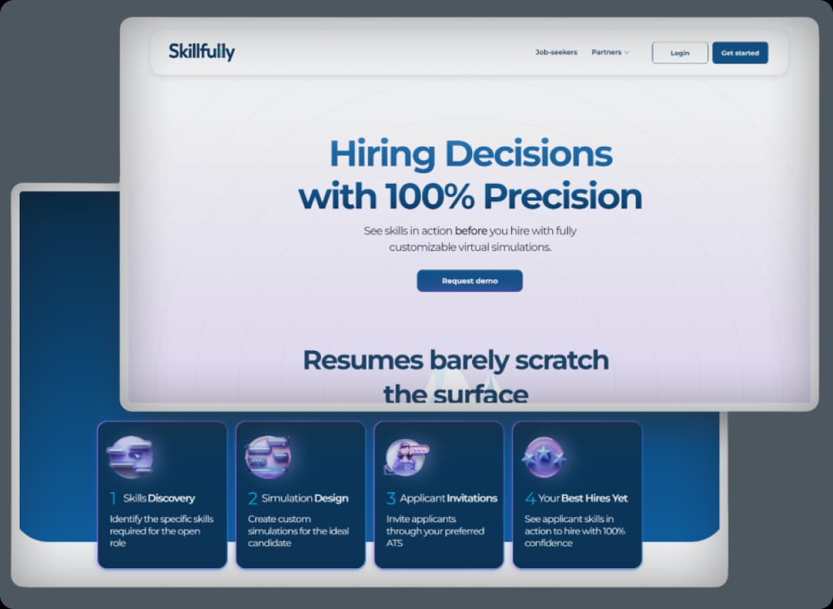 Skillfully's website for skills-based hiring and its candidate steps
