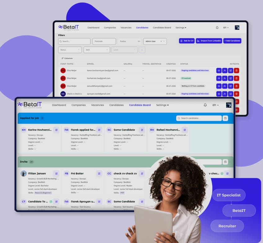 BetaIT's recruiter ATS with candidate pipeline boards