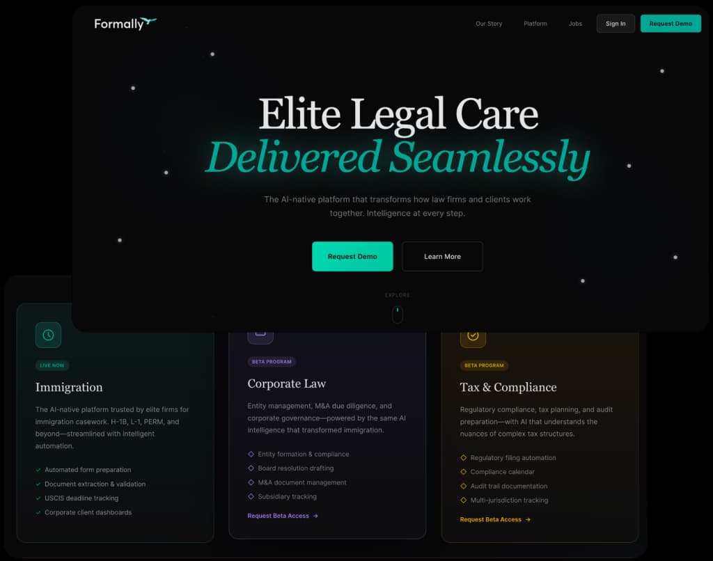 Formally's AI-native legal platform: immigration, corporate law, and tax & compliance services