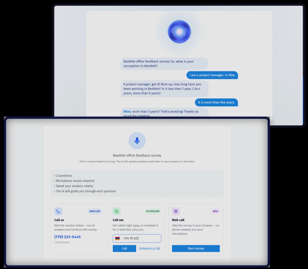 QuestionPro's Voice AI phone survey and call options